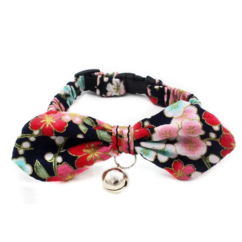 Ошейник для кошек и собак в японском стиле с эластичным бантом колокольчиками