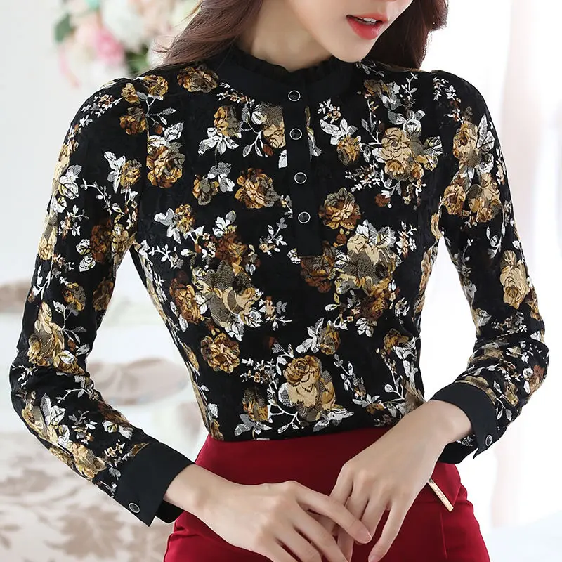 Women Blouse Plus Size Turtleneck Women's Lace Autumn Winter Long Sleeve Shirt Top Blusas Ropa De Mujer | Женская одежда