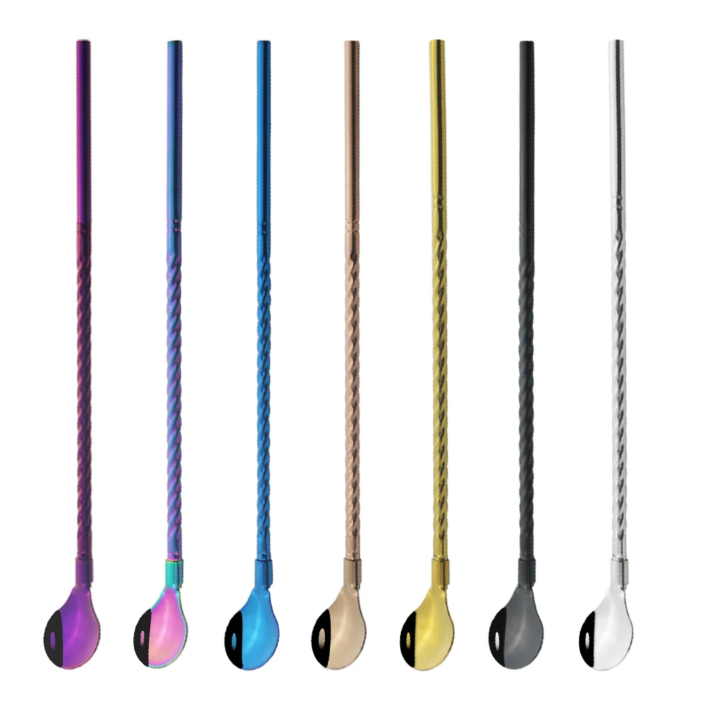 

2Pcs Colorful Reusable Drinking Straw Spoon Cocktail Stirring Spoon Stainless Steel Metal Straws Bar Coffee Stirring Tools