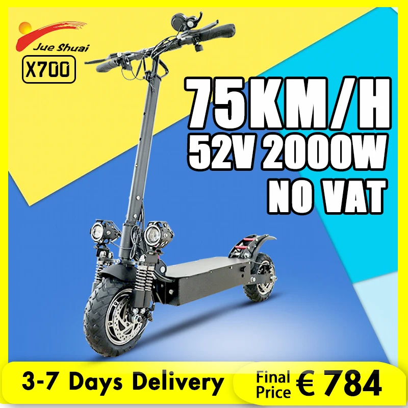 

Складной электрический скутер, максимальная скорость 75 км/ч, 2000 Вт, двухмоторный Электрический скутер для взрослых, шина для бездорожья 10 дю...