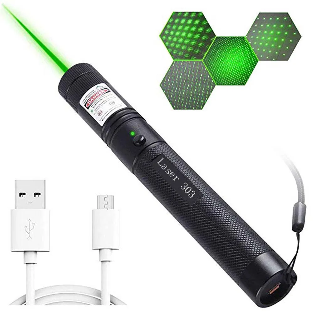 

Высокомощная Зеленая лазерная указка с USB, встроенный аккумулятор, Красный лазерный прицел 5 мВт, лазер с регулируемым фокусом, лазерные лаз...