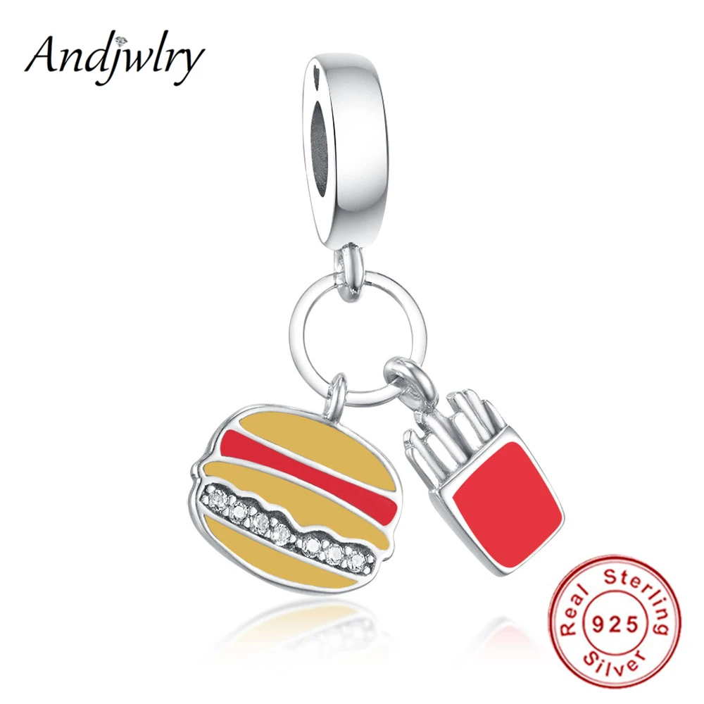 

Fit Original Pandora Charm Bracelet 925 Sterling Silver Burger & Fries Dangle Charm Enamel Pendant Beads DIY 925 Sliver Jewelry