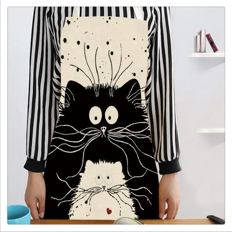 

Cartoon cat Cotton hemp Sleeveless Apron Kitchen cooking cleaning Delantal cocina Baking accessories H343
