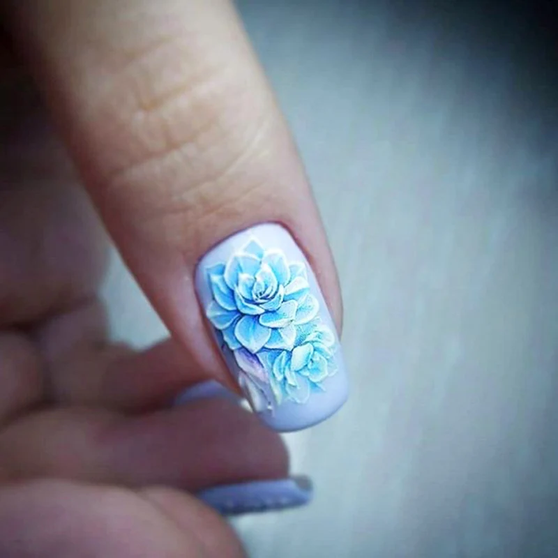 Горячая Распродажа 3D акриловая гравировка наклейка с цветком для ногтей Blue