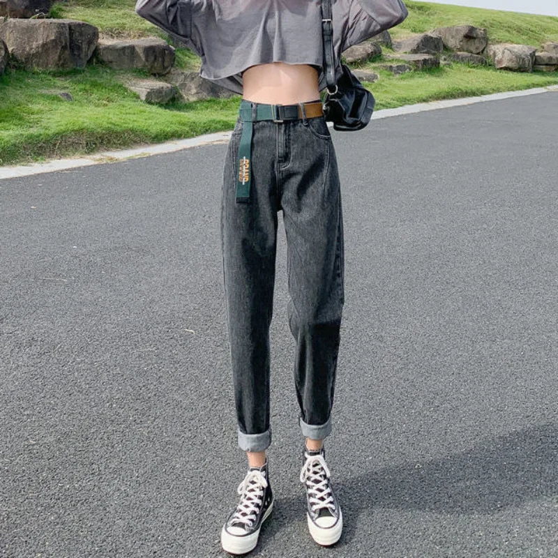 

2021 Women Spring Autumn Stretch High Waist Jeans Lady Casual Skinny Washed Pencil Pants Female Loose Elastic Denim Trouser F925