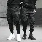 Джоггеры мужские с лентами, брюки-карго, уличная одежда 2021, повседневные хлопковые тренировочные штаны в стиле хип-хоп с карманами, модные брюки в стиле Харадзюку