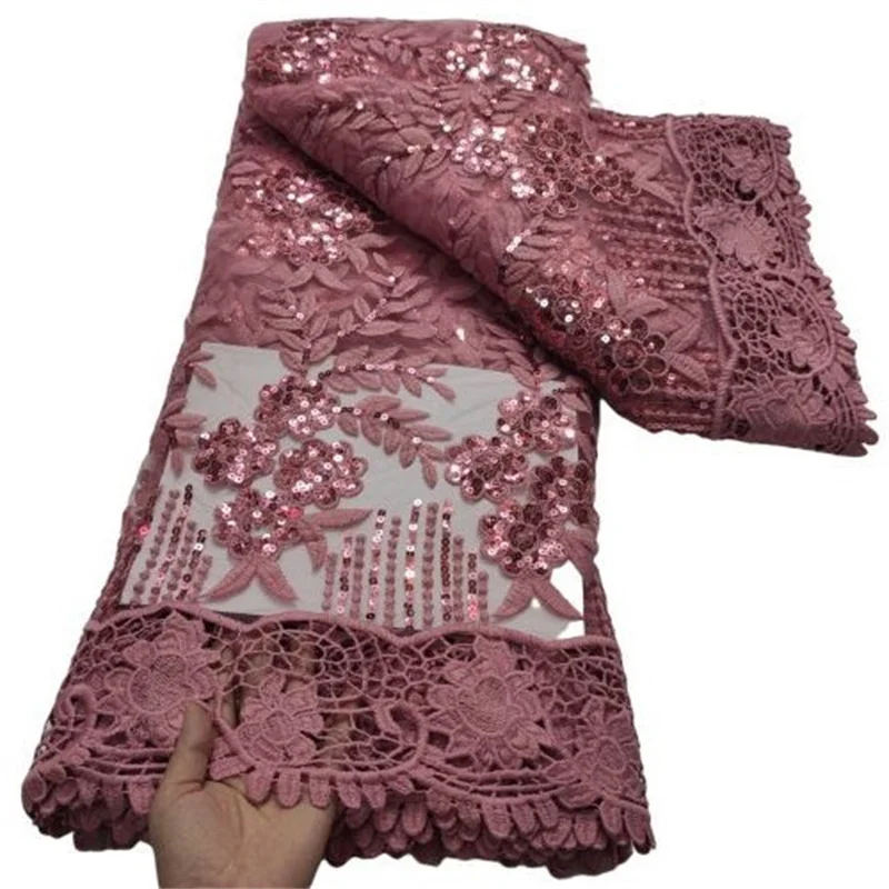 

2022 French Lace Fabric Water soluble High Quality Peach African Voile Flannel Lace Fraric With Sequins for Nigerian Wedding