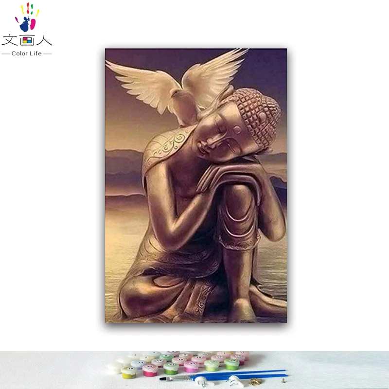 DIY картинки для раскраски по номерам с голубями на статуях Будды картина рисунок