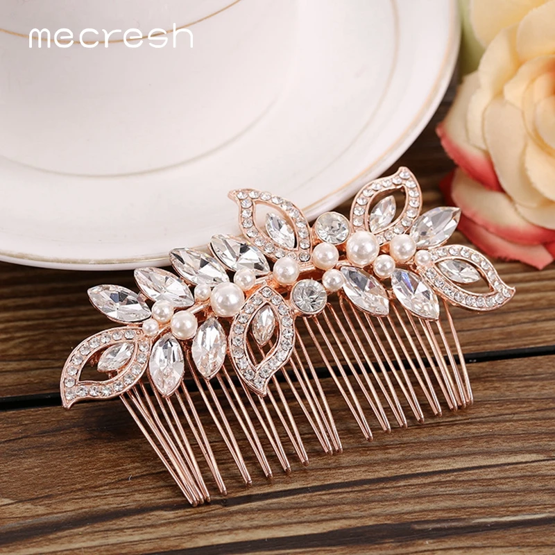Гребень для невесты Mecresh цвета розового золота украшения волос свадебные