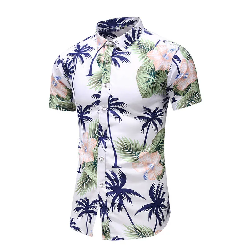 Мужская гавайская рубашка на пуговицах летняя модная пляжная с коротким рукавом