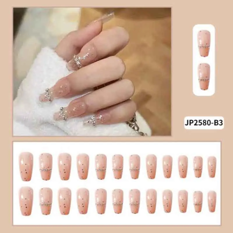

24 шт. зимние блестящие длинные гвозди русалки накладные ногти съемные накладные ногти балерины полное покрытие накладные ногти клей