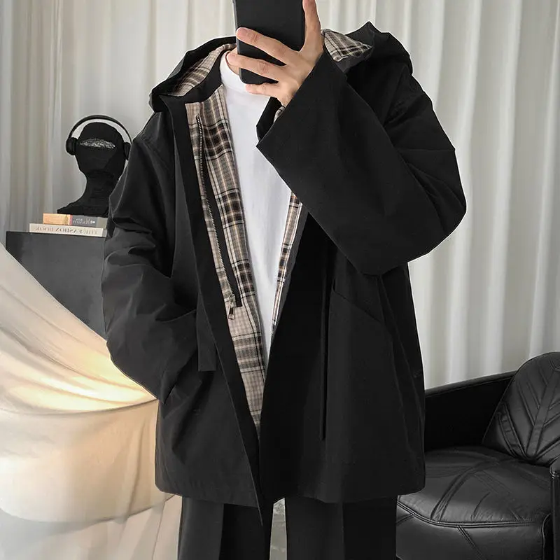 

J-Jay Brand 2021 Spring And Autumn Hooded Jacket Korean Version Loose Trend Retro Check New Windbreaker Men's Clothing