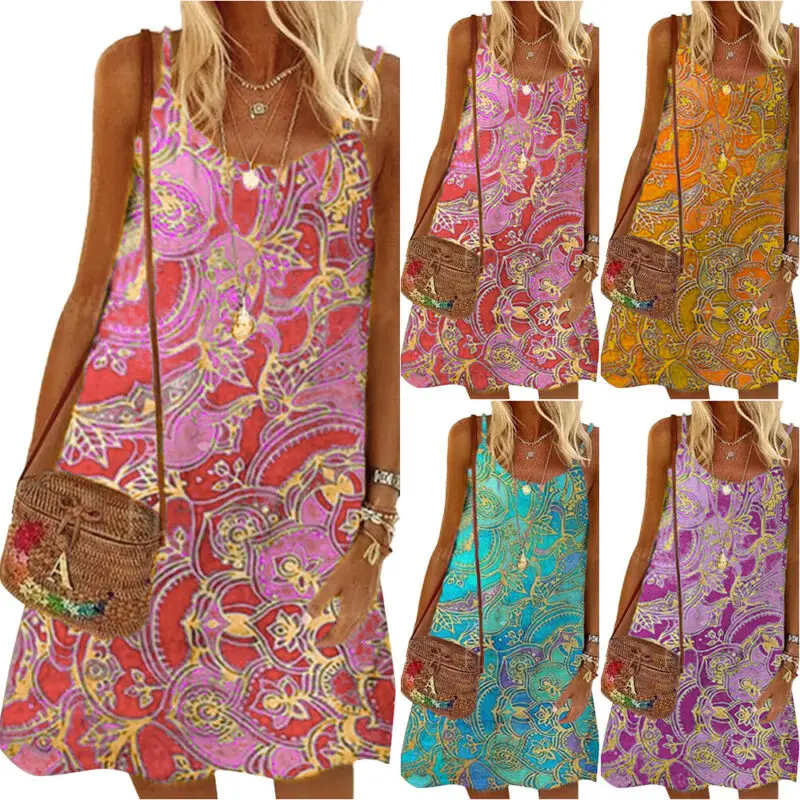 

Женское платье без рукавов, повседневное свободное облегающее платье с круглым вырезом и цветочным принтом, модель 2021 на лето, 2021