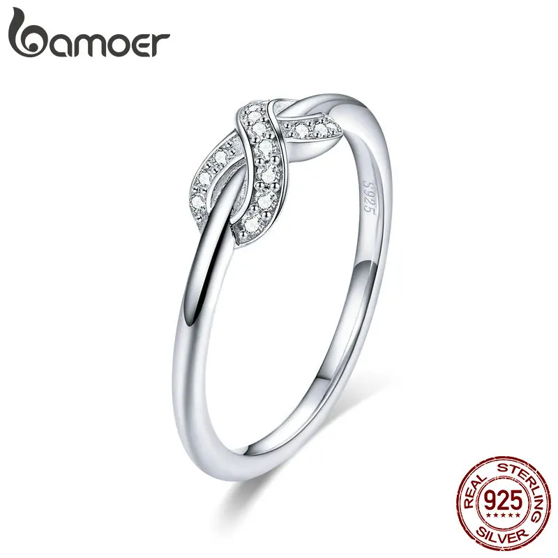 BAMOER, горячая распродажа, 925 пробы, серебро, бесконечность, любовь, бесконечное, прозрачное CZ Кольцо для женщин, обручальное, свадебное ювелирное изделие SCR494