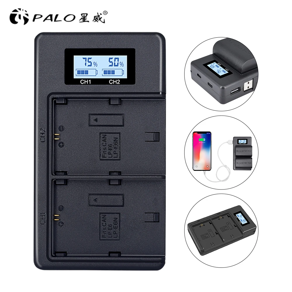 Аккумулятор для камеры PALO LPE6 LP E6 E6N 4 шт. + ЖК-дисплей двойное зарядное устройство