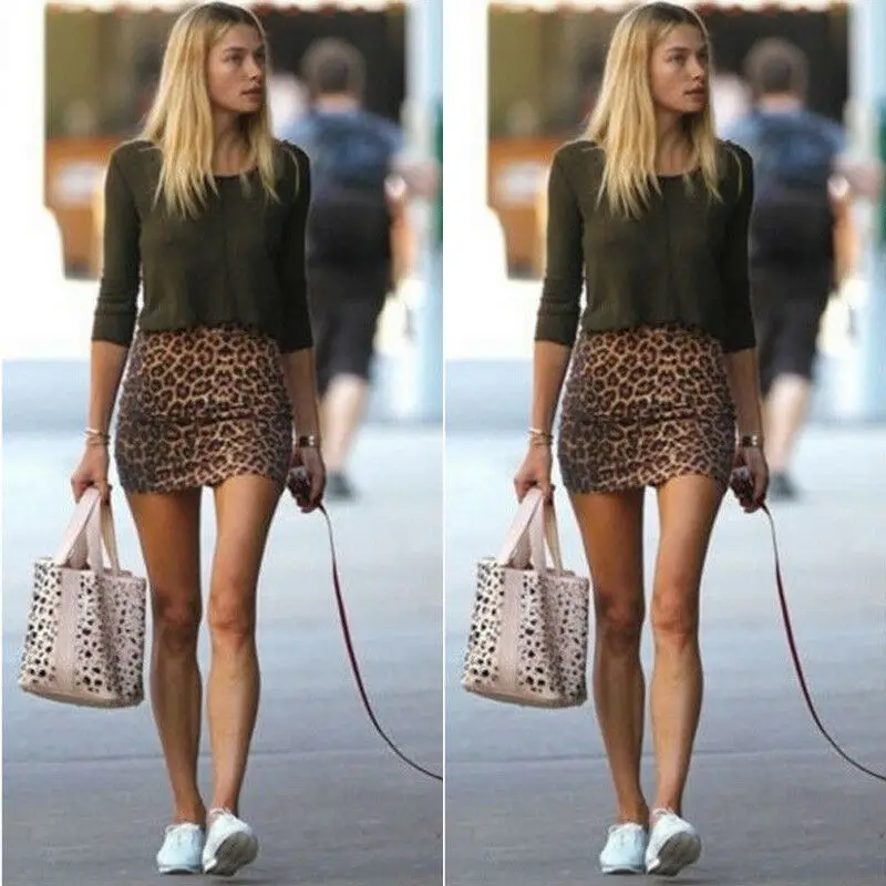 Женская мини юбка с леопардовым принтом высокой талией|Женские юбки| |