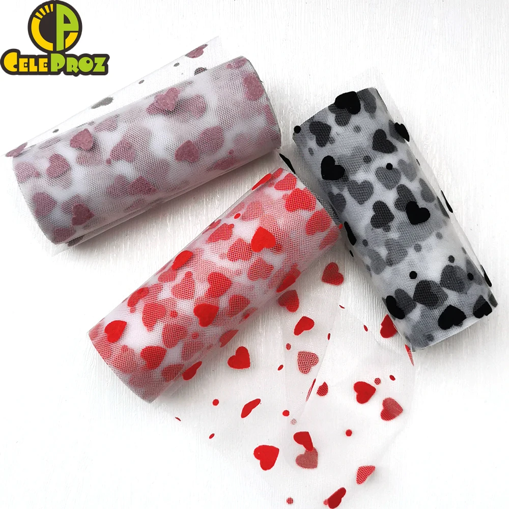 7.5cm 15cm 10yards Flocking Red Heart Tulle Mesh Fabric DIY Sewing Craft Headband Pom Bowknot Baking Cake Topper Material Supply | Дом и сад