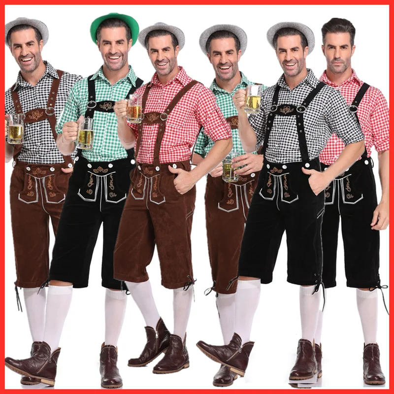 Костюм Lederhosen мужской на Октоберфест с подтяжками комплект шапки для