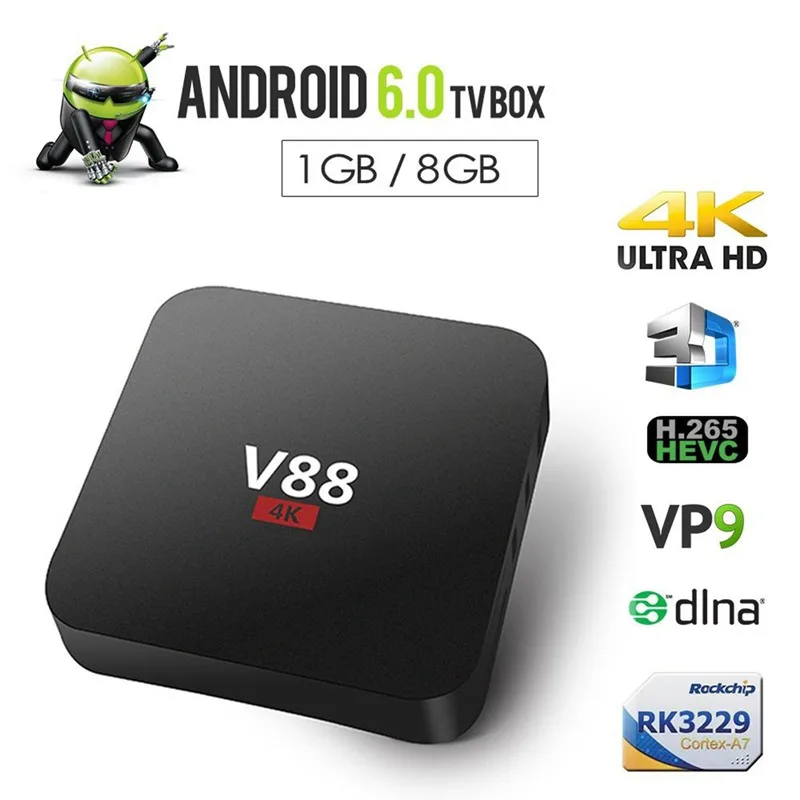 Домашний ТВ приставка V88 RK3229 Смарт плеер 4K четырехъядерный 8 Гб WiFi медиаплеер
