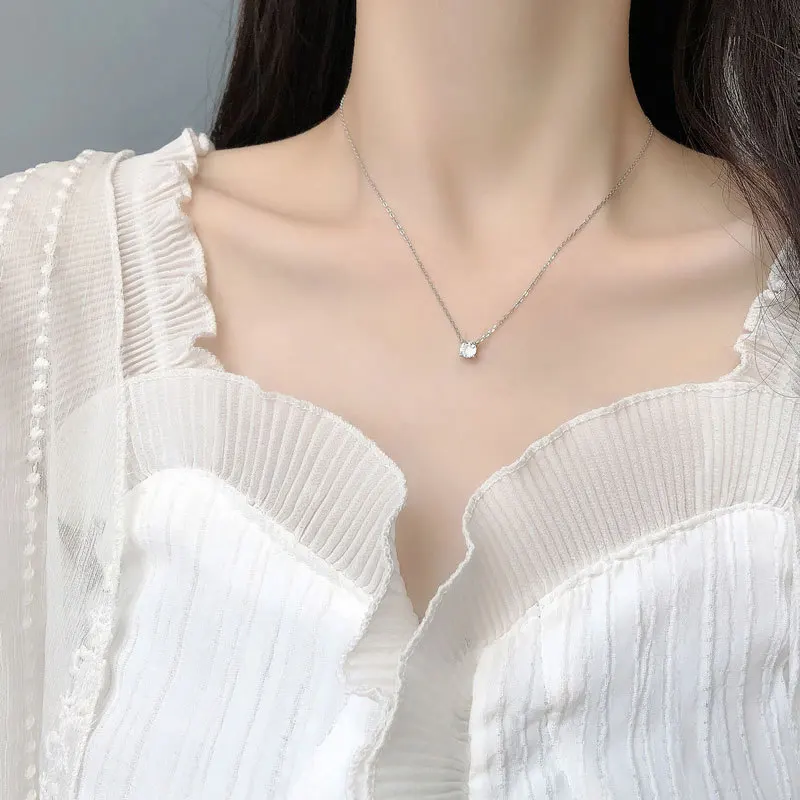 

Trendy 925 Sterling Silver O-Chain Necklace Geometric Round Shining Zircon Pendant Choker Necklace For Women Jewelry Accessories