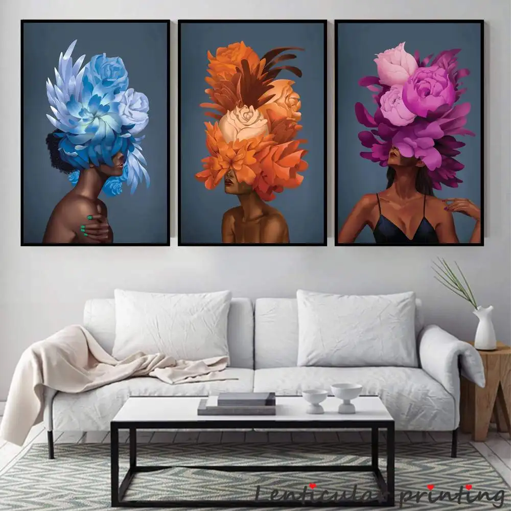 

Модульная Картина на холсте с изображением женщины, красивой Африканской женщины, картина с цветами в скандинавском стиле