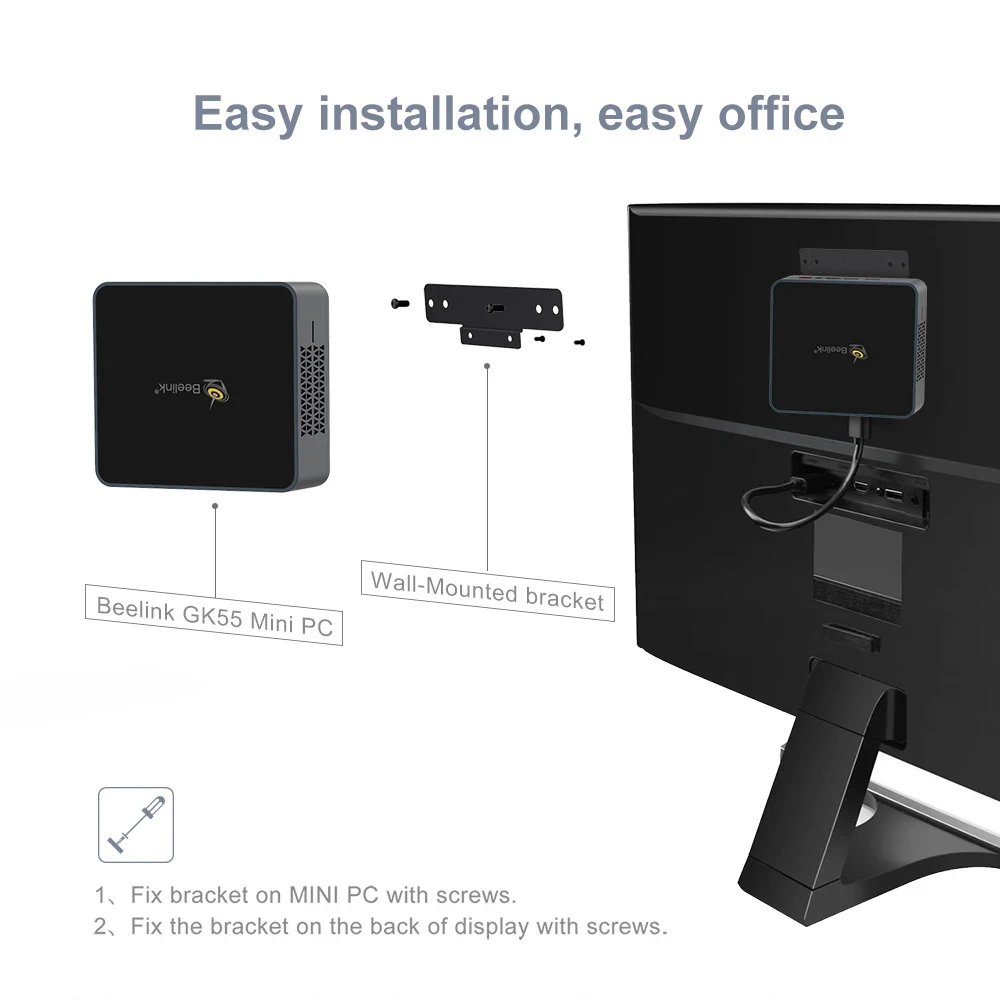 

BEELINK GK55 Mini PC J4125 CPU 8+128G 5.8G Wifi Bluetooth 4.0 Windows 10 4K 60 FPS HD Display Smart Mini PC Home Office