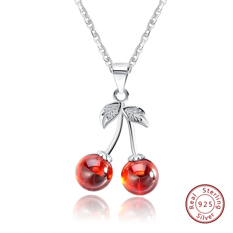 Necklace--SN03 ORSA JEWELS Стерлинговое Серебро 925 Красный Настоящий Камень Вишня Ожерелья с Подвесками для Женщин Настоящее Серебро Бижутерия Ожерелье Подарок SN03 - Цвет камня: Necklace--SN03