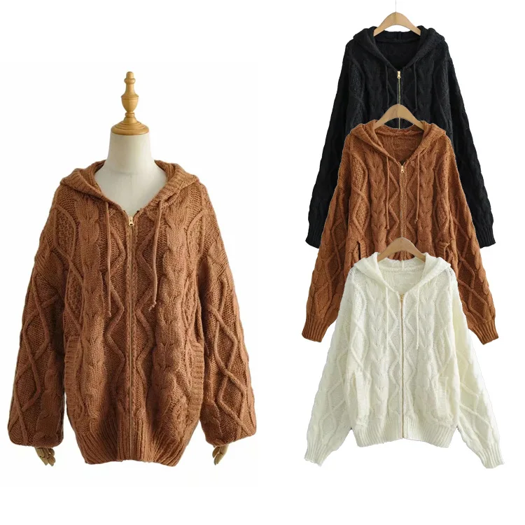 

Personalized Twist Zipper Hooded Sweater 2021 Autumn Women's Loose And Thin Long-sleeved Solid Color Top