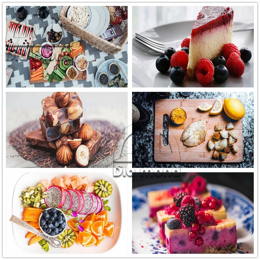 

Fruit Nut Cake Diamond Painting 5D Diy Wall Art Food Round Diamond Inlaid Home Restaurant Kitchen Decoration Accessories Gift