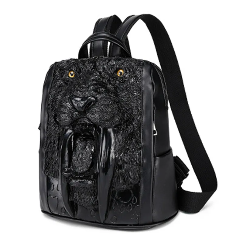 

Pu Punk Backpack Male Animal Lion Cool Travel Computer Bag Head Design PU Good Quality