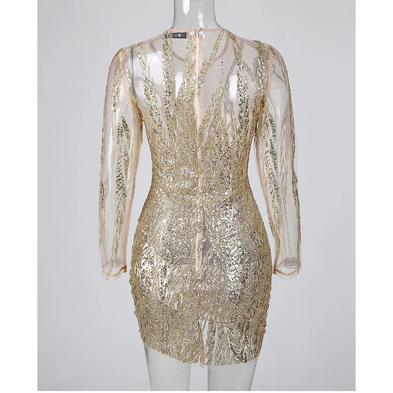 Прозрачное лоскутное платье с блестками женское Сетчатое мини-платье для