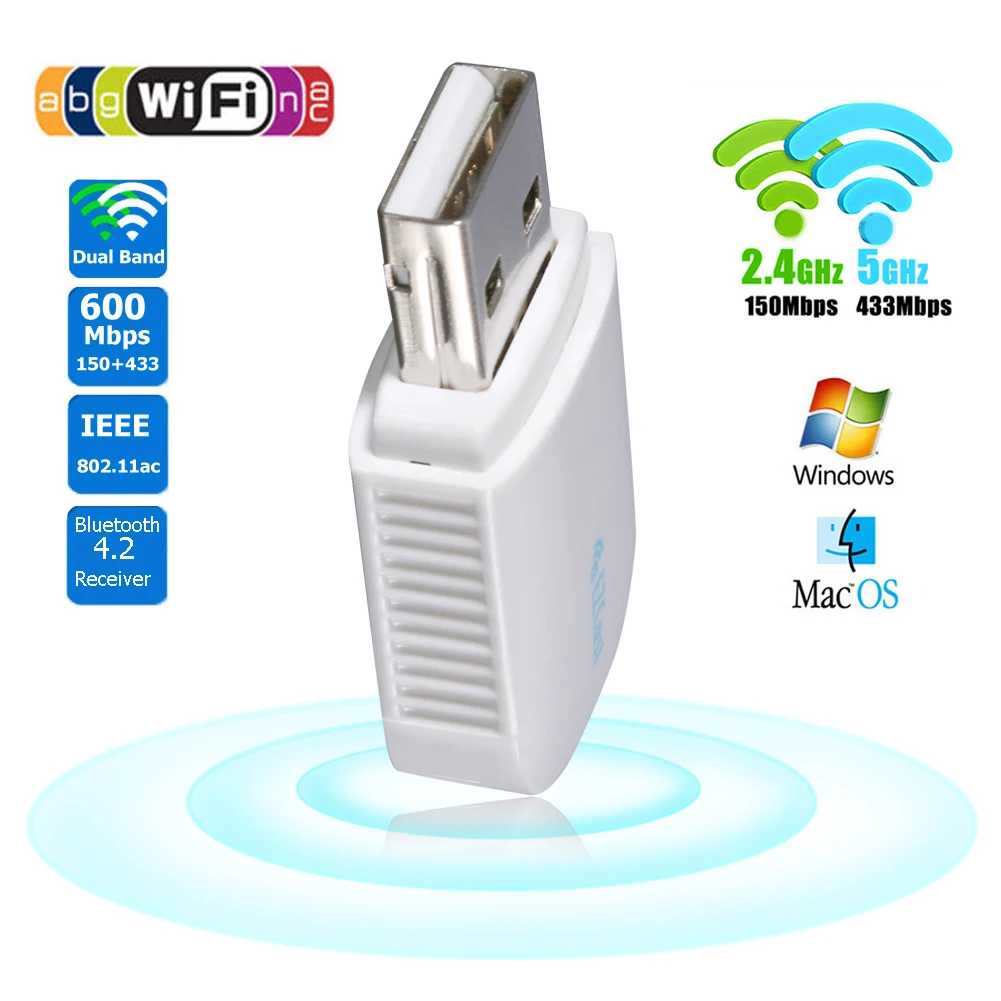

Мини USB Wi-Fi адаптер EzCast 2,4G + 5G 600 Мбит/с Двухдиапазонная беспроводная сетевая карта для бытовых компьютерных аксессуаров