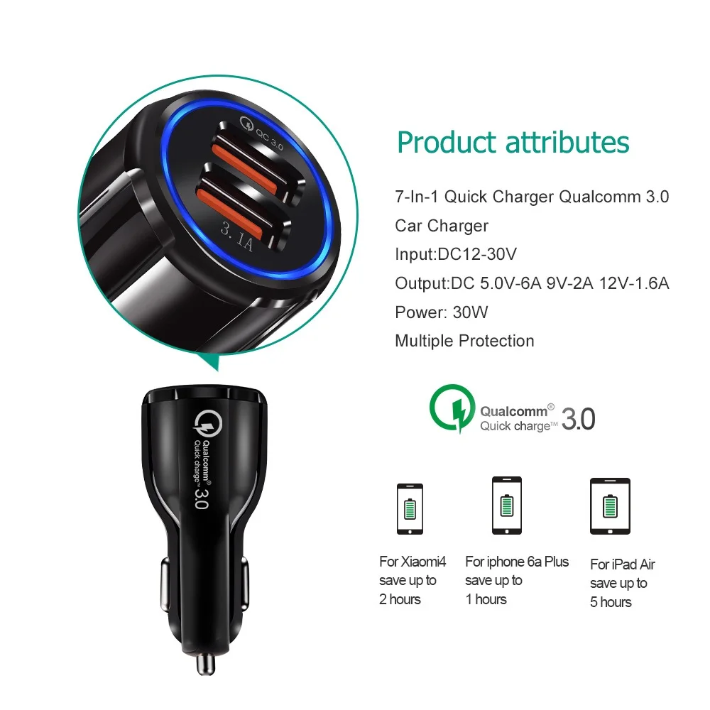 10 шт./лот 36 Вт двойной USB быстрая зарядка QC 3 0 Автомобильное зарядное устройство