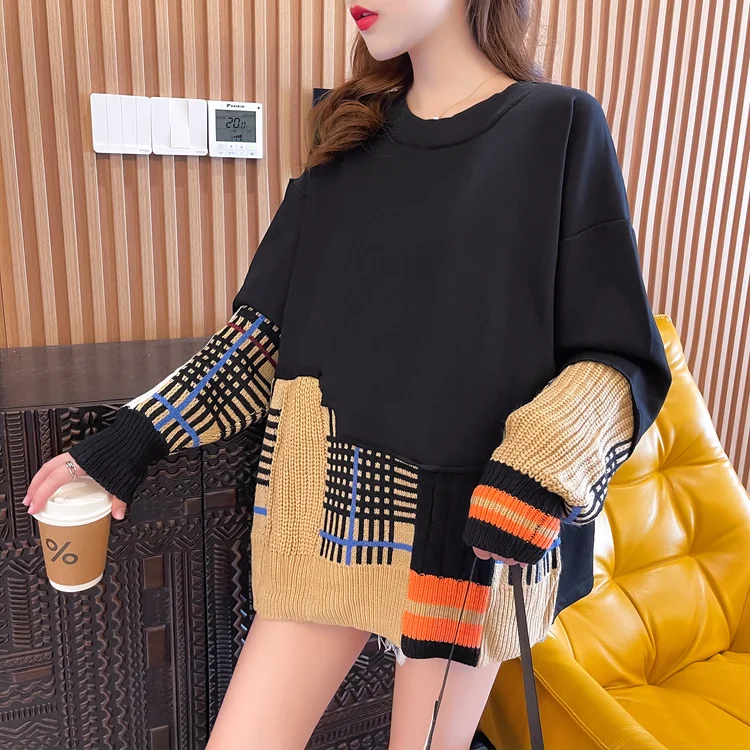 

Женский свитер с круглым вырезом, составного кроя