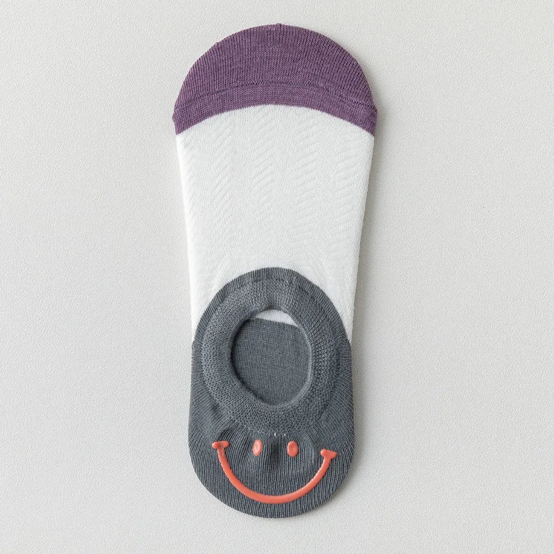 3 Pairs Of Cotton Women's SocksWomen's Casual Cartoon Harajuku Silicone Non-slip Invisible Funny Smiley Girl And Ankle Socks