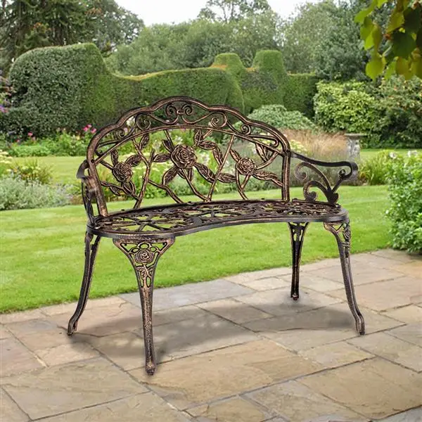 

38.5" Cast Aluminum Outdoor Garden Decoration Garden Leisure Rose Chair Bronze[US-W]