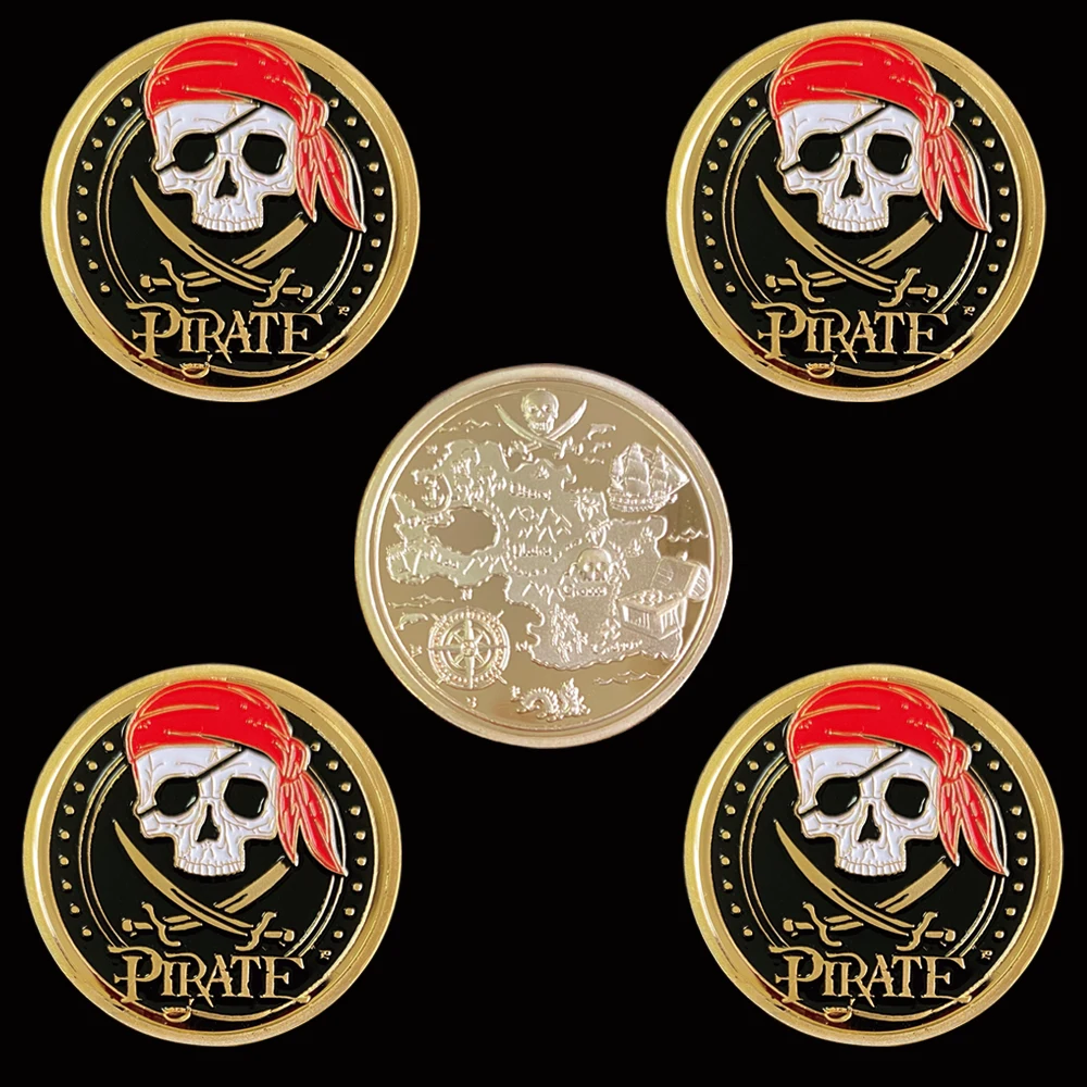 

5PCS 2021 Skull Pirate Coin Gold Colorful Nice Gifts For Collection