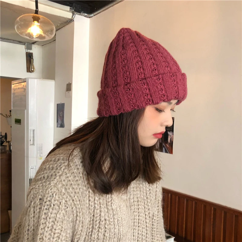 

Elastic Multicolor Women Keep Warm Knitted Hat New Round Dome Temperament Fashion All-match Autumn Winter 2021 1DD3269