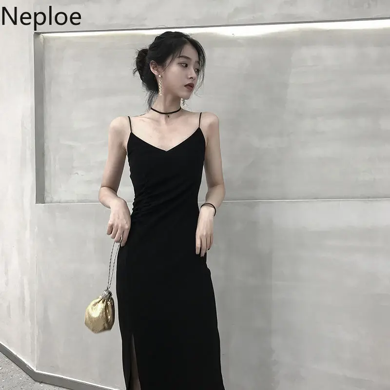 Neploe осень весна 2021 новый черный низ платье на бретельках без рукавов с