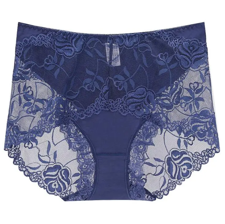 Blue Женское нижнее белье, трусики, сексуальное нижнее белье модного размера плюс трусы со средней посадкой, женские модные кружевные шорты, трусики Танга - Цвет: Blue