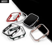 amtrtt half plastic case for apple watch series 7 6 se 5 4 3 2 shiny pc zircon frame laser engraving cover bumper for iwatch