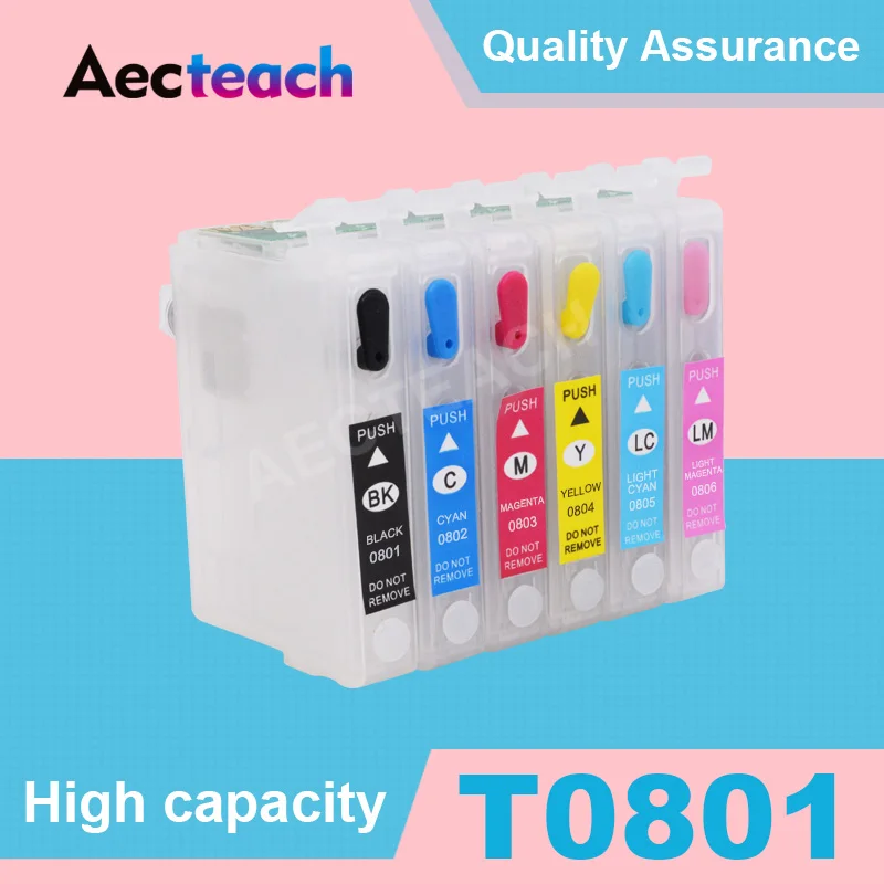 Чернильный картридж aecteam T0801 для принтеров Epson Stylus Photo P50 T59 R265 270 285 290|Чернильные