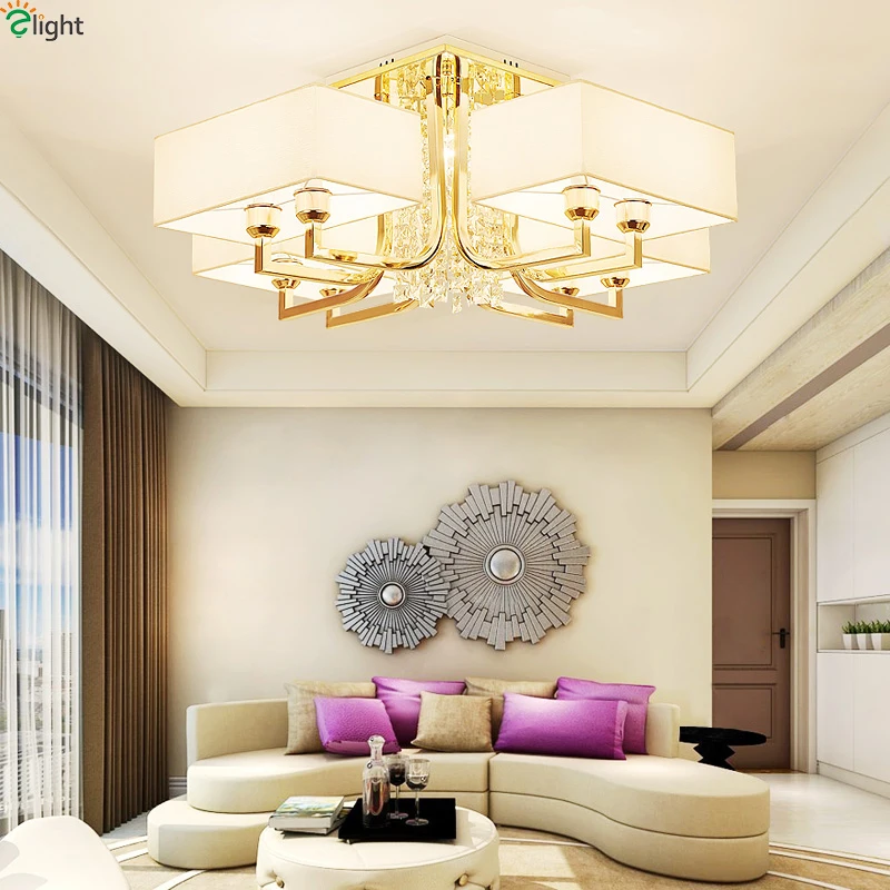 Современные хрустальные светодиодные люстры золотистые металлические