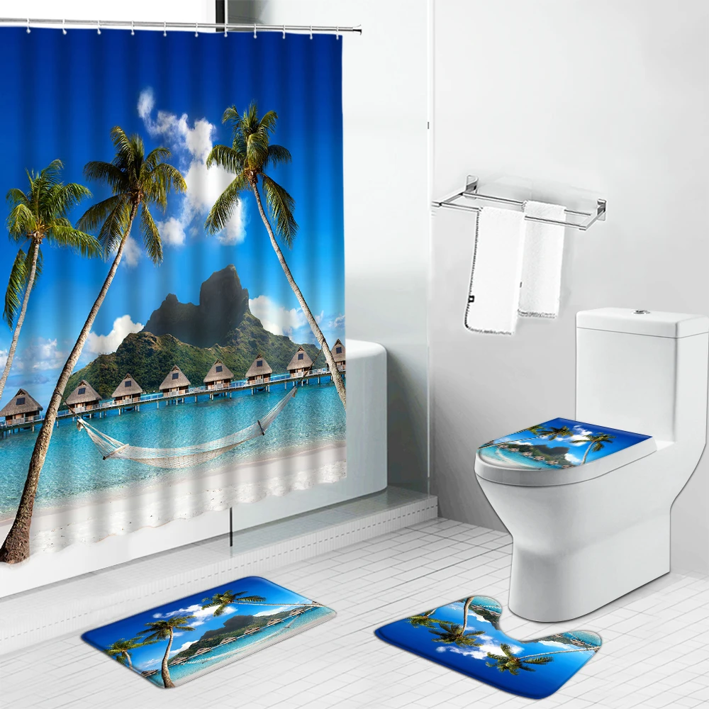 Набор штор для душа с пальмами пляжем морской звездой пейзажем навигацией