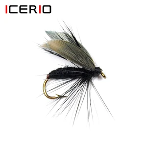 ICERIO 6 шт., 10 шт., 20 шт., рыболовные приманки 12 #, серые крылья Дрейка, черные Сухие мухи, личинки мух, для ловли форели в пресной воде