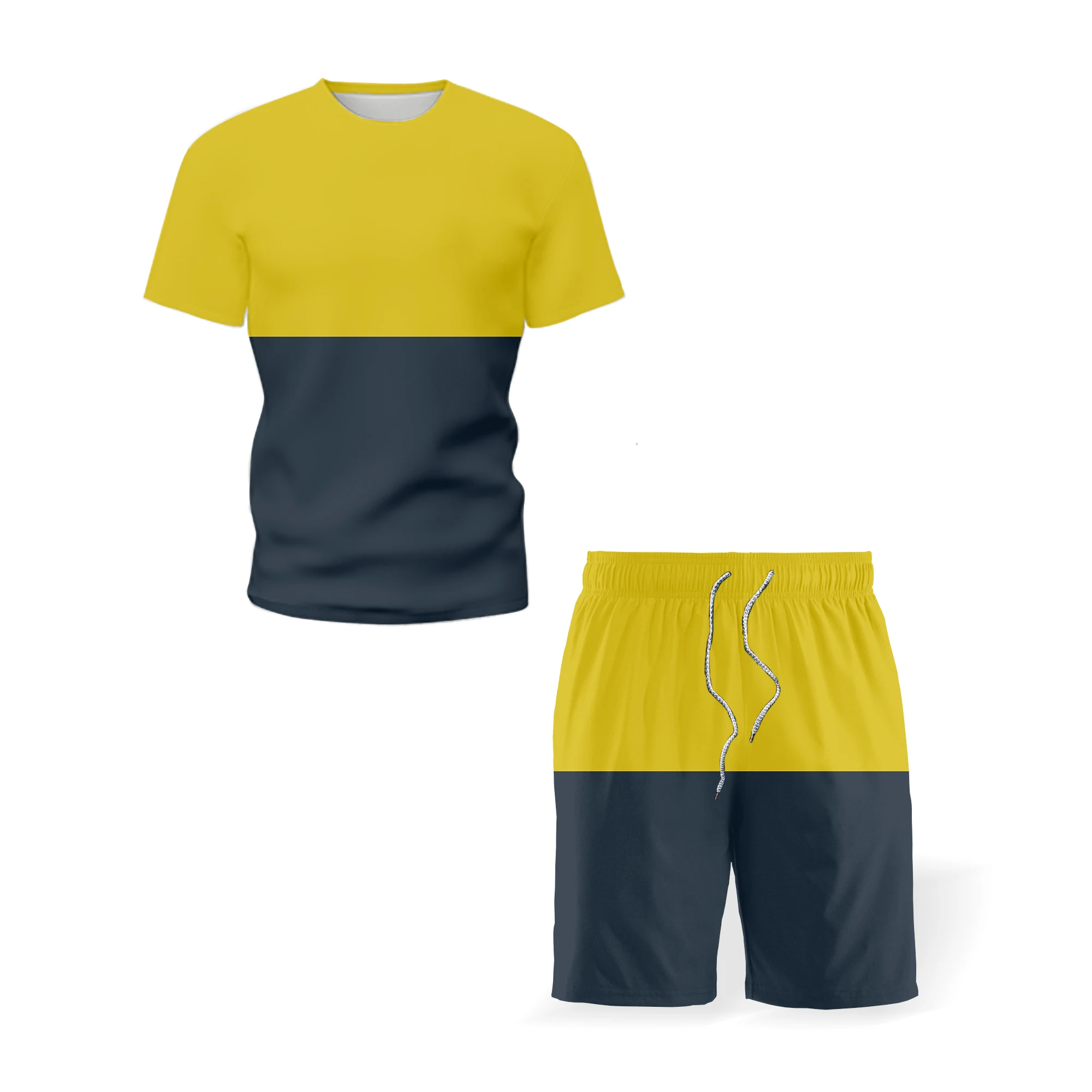 

Men's suit simple summer short-sleeved T-shirt suit new fashion navy blue sky blue two-piece short-sleeved street 3d printing