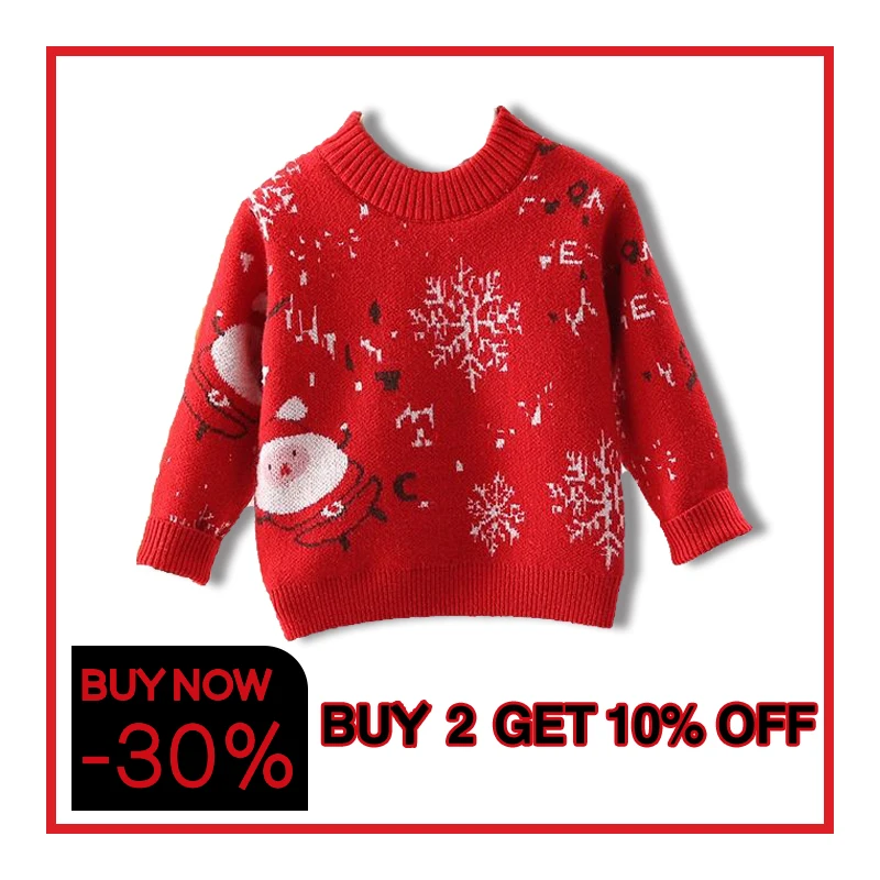 

4-6y Kids Winter Sweaters Cartoon Reindeer Santa Pattern Sweater Toddler Boy Sweaters Warm Sweate Kids Christmas Gifts DXD007