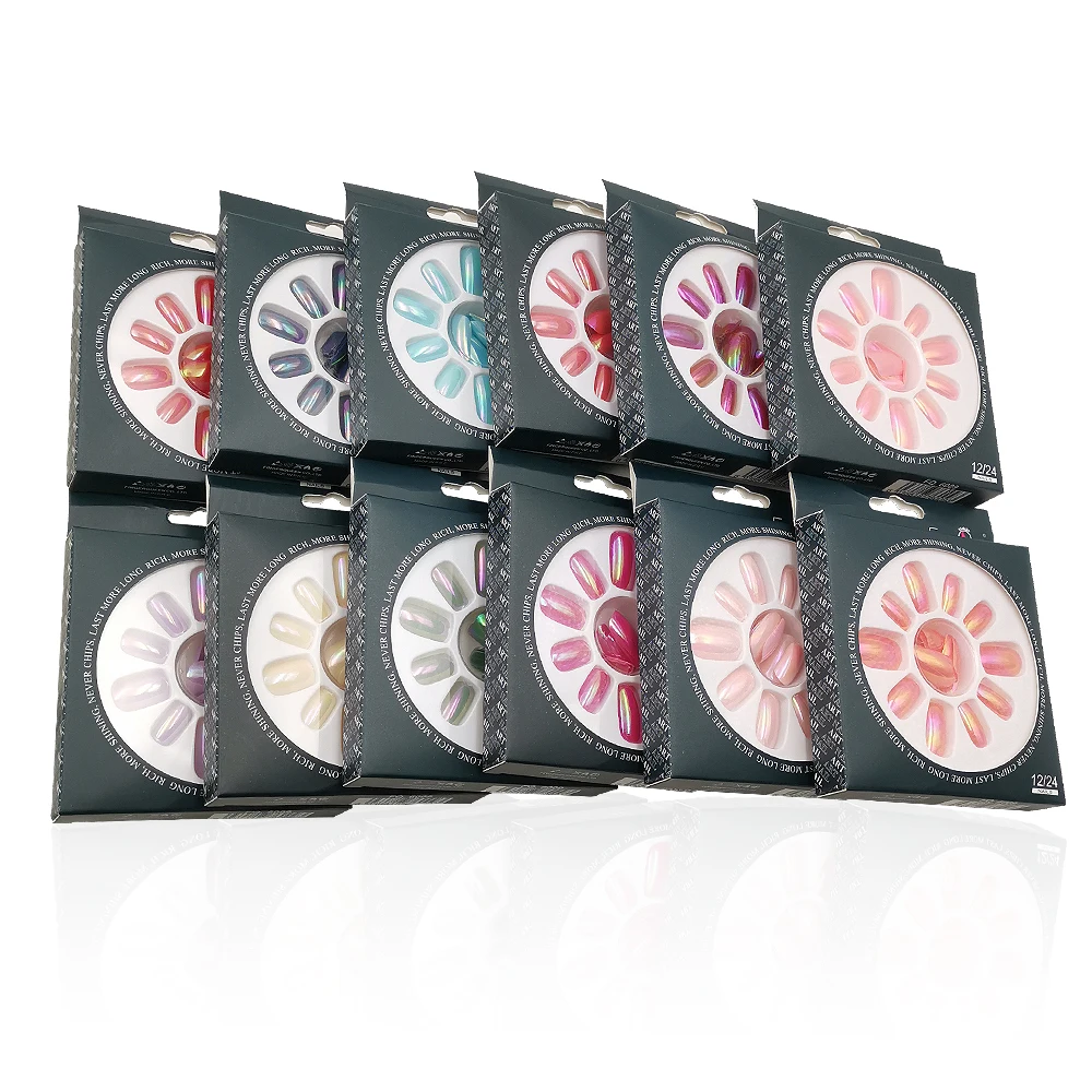 24 шт. содержит клей Креативный дизайн 12 цветов накладные ногти Типсы Украшение