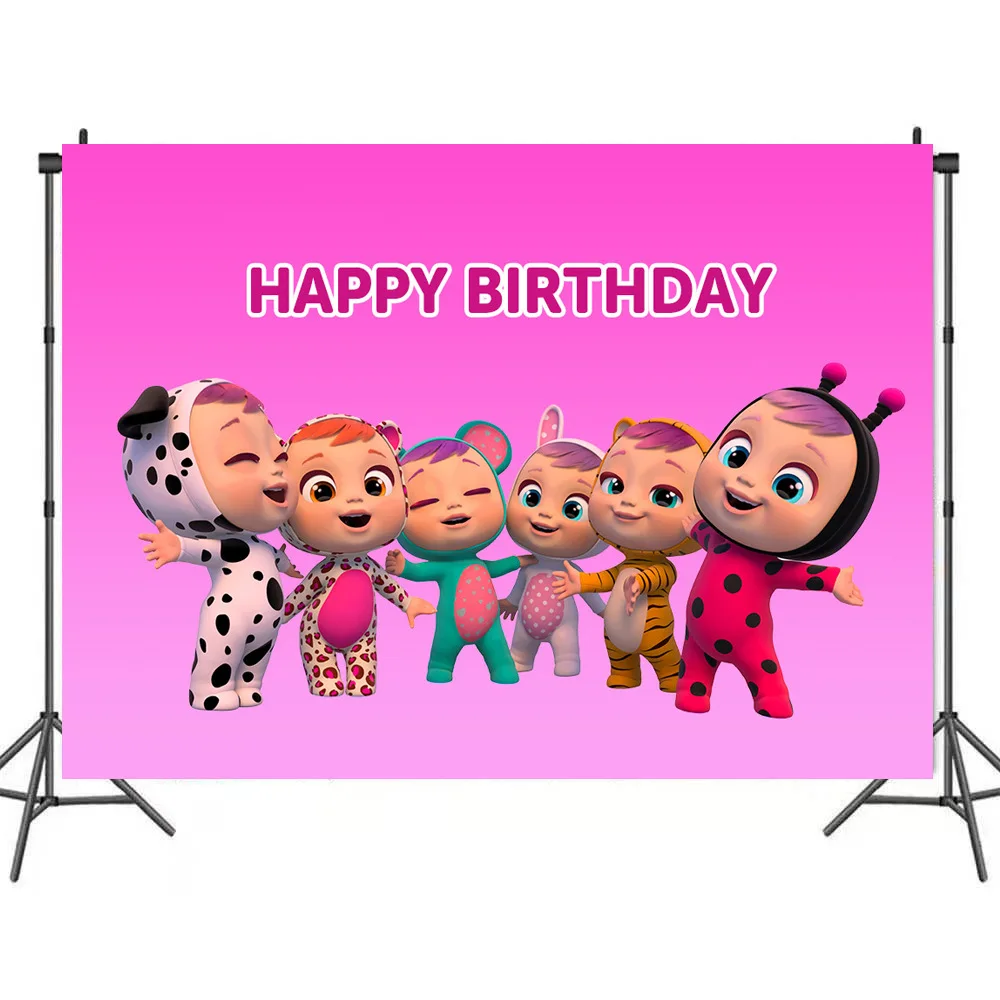 

150*100cm Cry Babies Magic Tears Backdrop Girls Baby Shower Party Decor Kids Birthday Party Pink Dolly Banner Photography Props