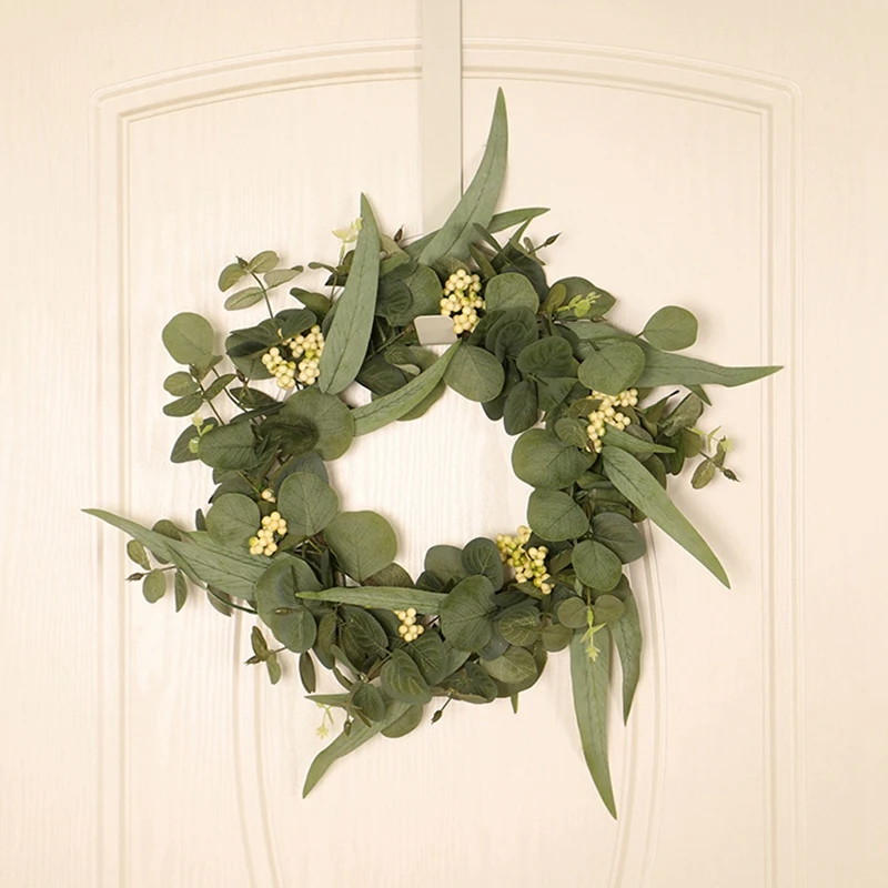 

Artificial Eucalyptus Wreath with Willow Leaves & Berries Spring Summer Greenery Wreath for Front Door Wall Window Decor